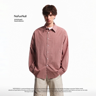 男女慵懒感宽松开衫 NOFUNNULL 上衣 春季 衬衫 美式 休闲格纹通勤长袖