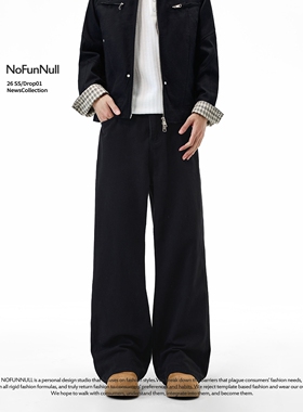 NOFUNNULL 美式黑色牛仔裤春季新款男水洗宽松直筒休闲阔腿长裤子