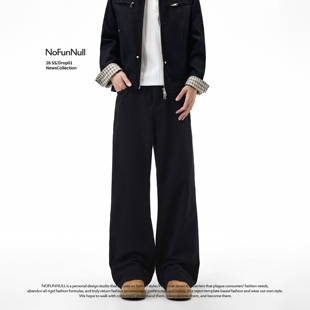 NOFUNNULL 美式黑色牛仔裤春季新款男水洗宽松直筒休闲阔腿长裤子