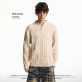 慵懒软糯针织衫 NOFUNNULL 复古老钱风半拉链立领套头麻花毛衣冬季