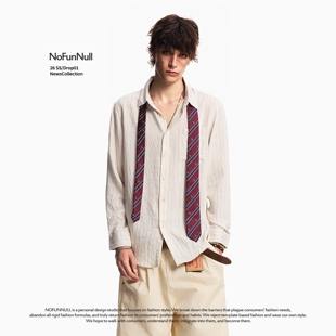 NOFUNNULL 老钱风亚麻条纹衬衫男春夏美式cleanfit高级感高智衬衣