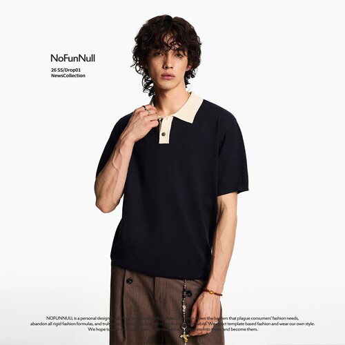 NOFUNNULL美式复古撞色拼接POLO