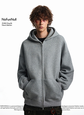 NOFUNNULL 400g重磅美式基础款连帽双拉链卫衣男女春宽松硬挺外套