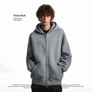 NOFUNNULL 400g重磅美式基础款连帽双拉链卫衣男女秋宽松硬挺外套
