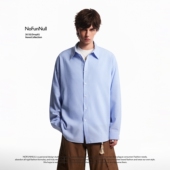 美式 男女休闲宽松开衫 复古翻领竖条纹长袖 春季 衬衣 衬衫 NOFUNNULL