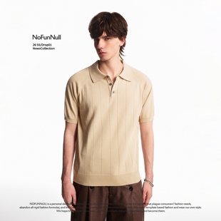 NOFUNNULL 宽松纯棉针织衫 男女镂空设计慵懒风POLO领短袖 上衣 夏季
