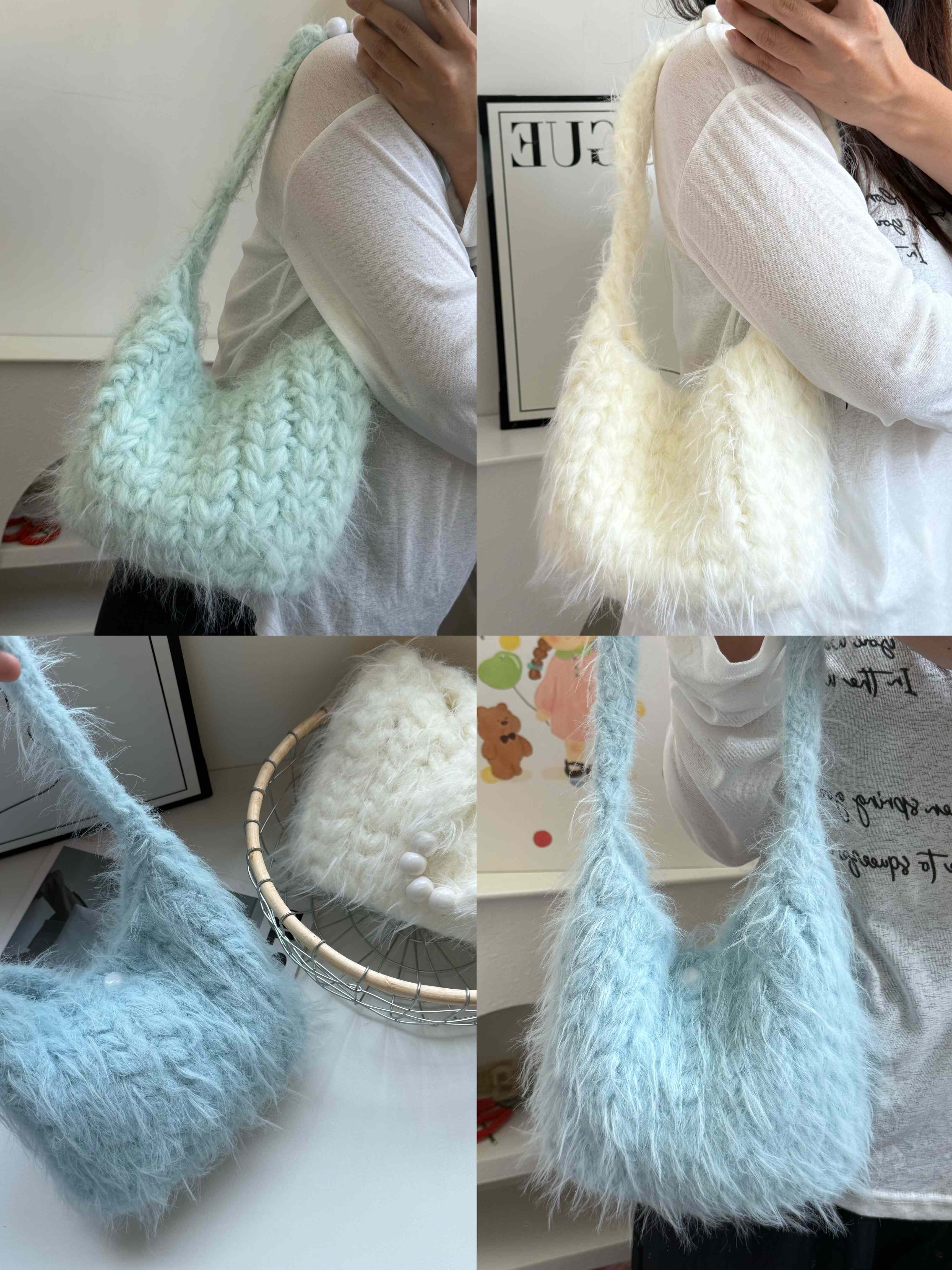 一坨肥猫猫 手工编织一只diy钩针云朵棉混线麦穗爱心饺子包