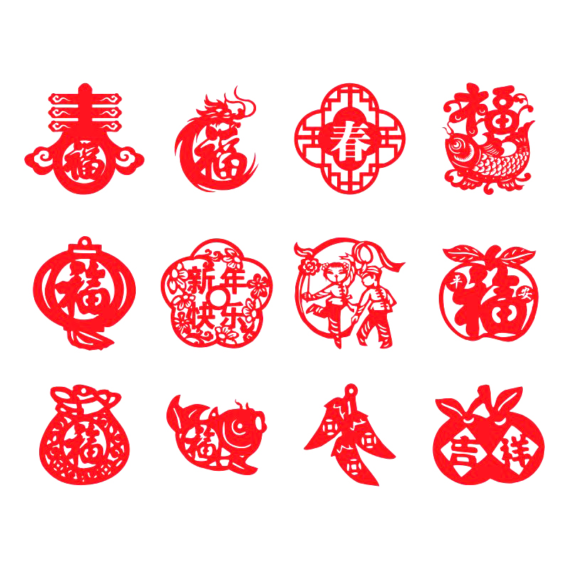 龙年新春元旦窗花剪纸图案底稿儿童手工diy刻画幼儿园中国风剪纸