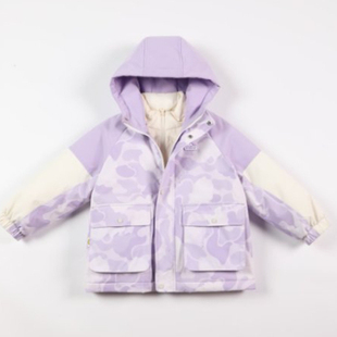 外套二合一适穿三季 扎染中长款 加厚保暖时尚 连帽羽绒服男女同款