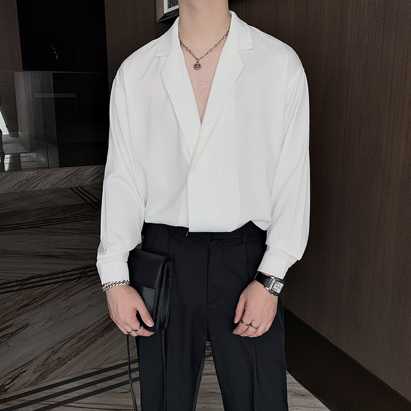 秋装男装高级感小众设计垂感禁欲系西装领长袖衬衫男潮CS611-P65,男装衬衫,电商B267