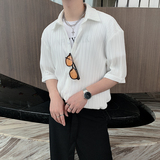 夏季韩版网红褶皱面料轻奢小众高级短袖衬衫男痞帅衬衣CS296，男装衬衫，电商B267