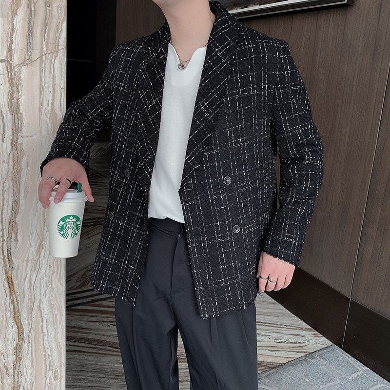秋冬红韩版编织小香风毛边西装外套男休闲宽松潮XZ027,男装西服,电商B267