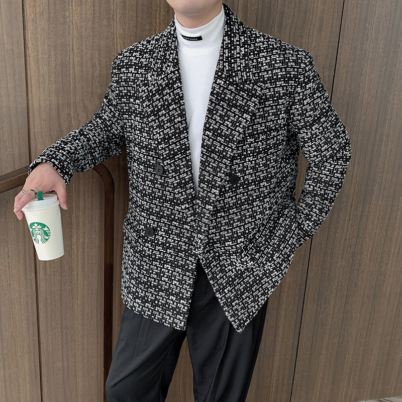 秋冬加厚小香风休闲西服男韩版宽松毛呢西装外套ins潮XZ028,男装西服,电商B267
