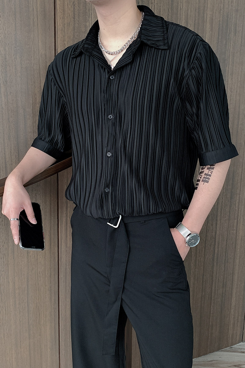 夏季韩版网红褶皱面料轻奢小众高级短袖衬衫男痞帅衬衣CS296,男装衬衫,电商B267