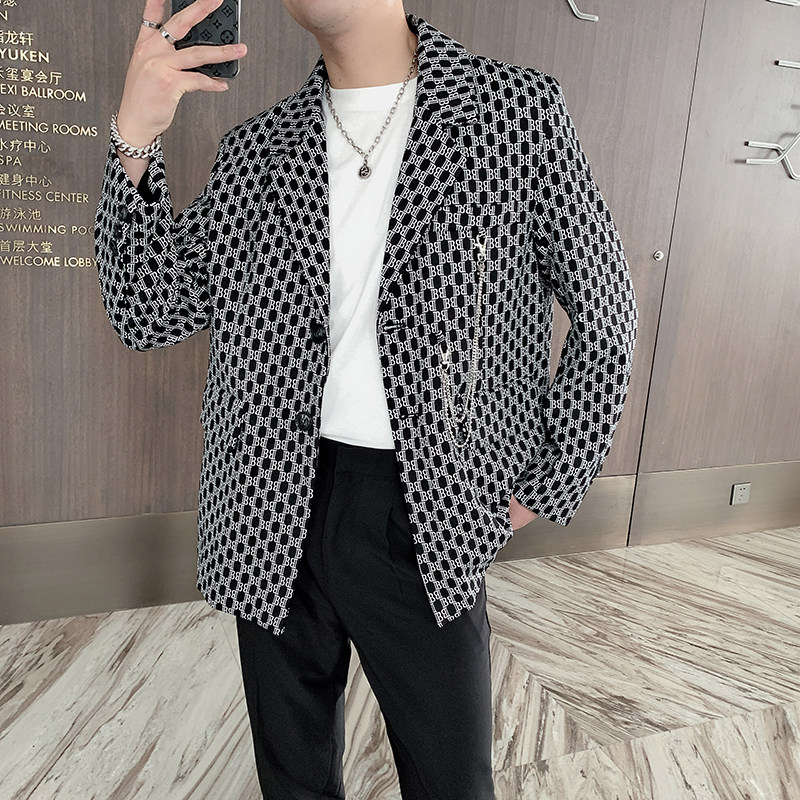 秋装ins网红痞帅西服外套男韩版潮流字母印花休闲西装XZ023,男装西服,电商B267