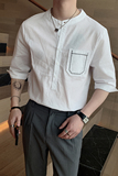 夏季五分袖亚麻休闲韩版衬衫男立领潮流棉麻中袖A369-CS030，男装衬衫，电商B267
