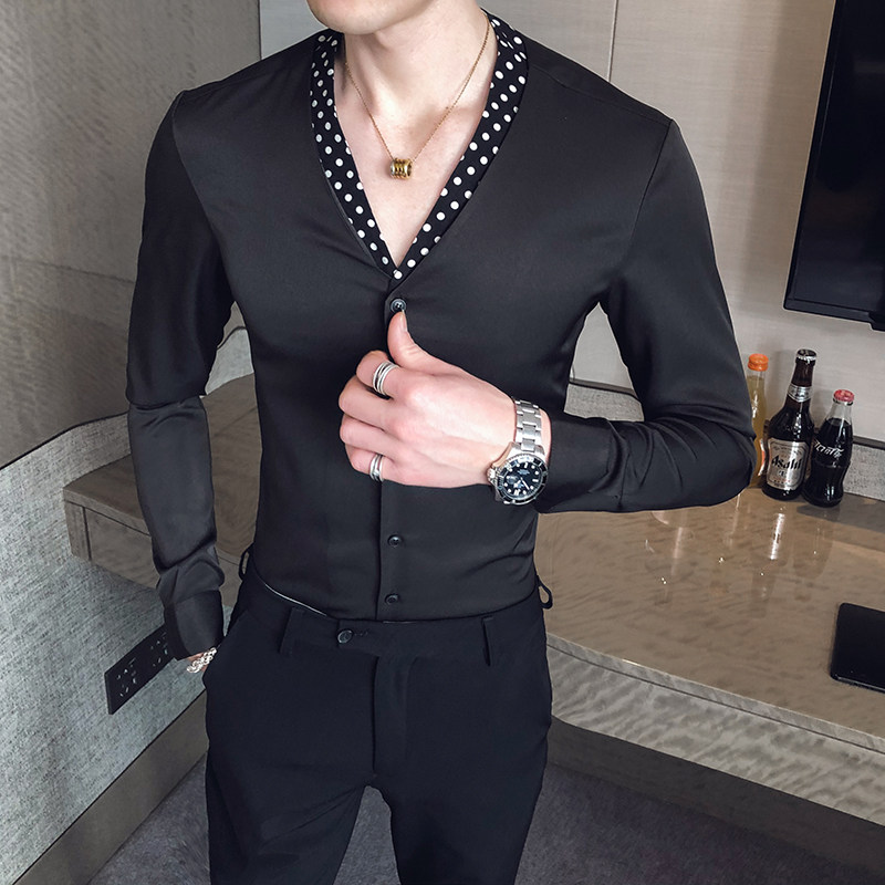 2021春款男士潮流领带衬衣青年发型师男衬衫潮A369-8006,男装衬衫,电商B267