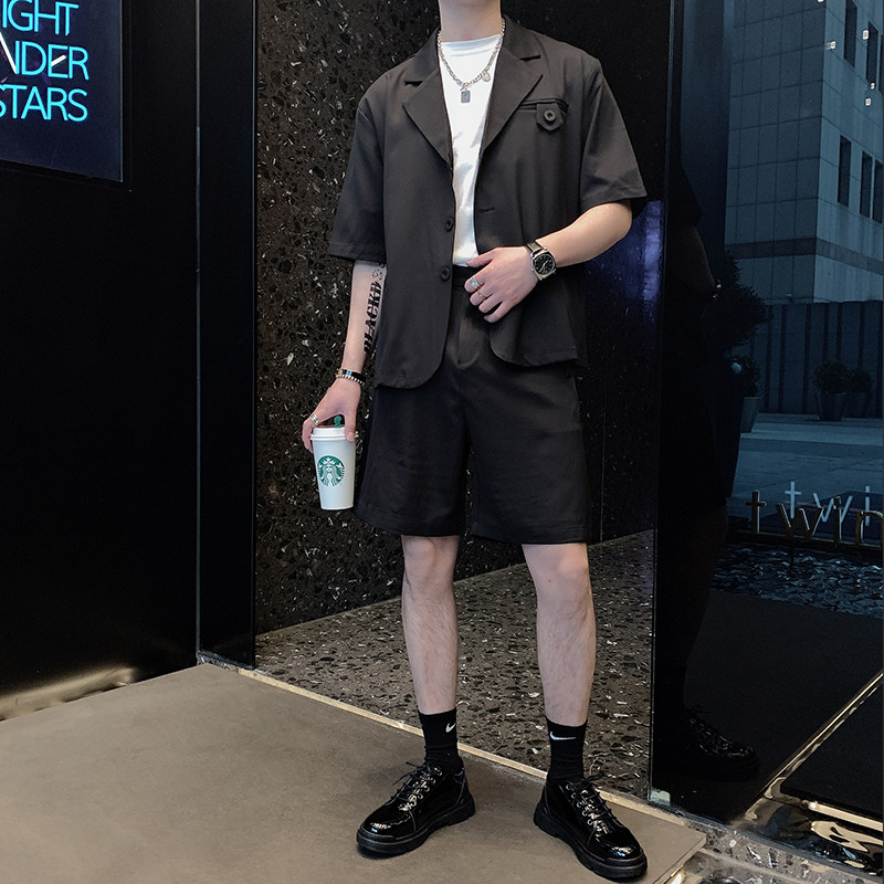夏季韩版男ins网红西装潮流宽松短袖西服短裤套装A369-TZ005图片
