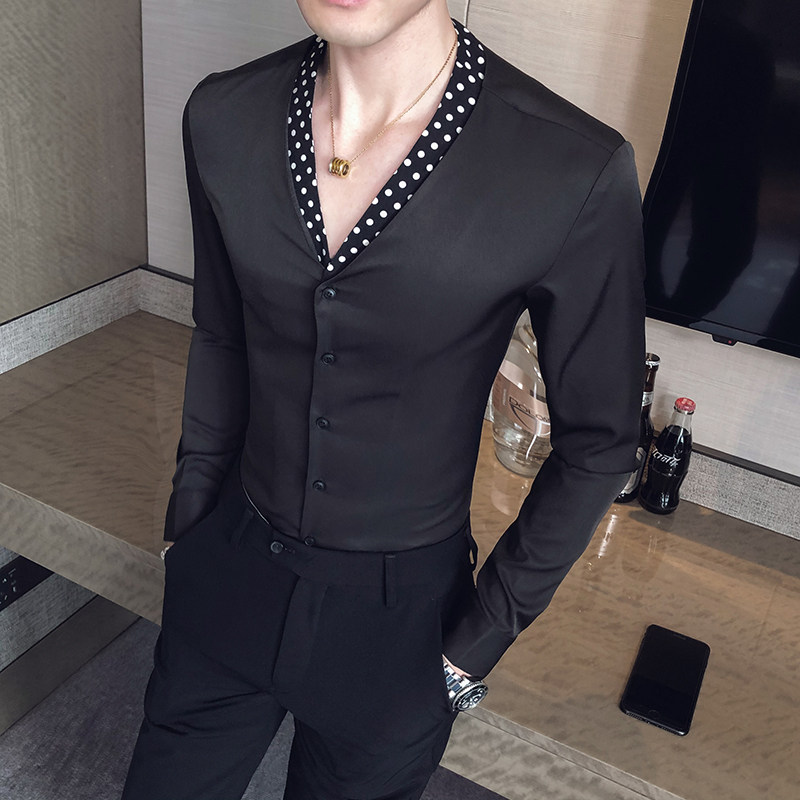 2021春款男士潮流领带衬衣青年发型师男衬衫潮A369-8006,男装衬衫,电商B267