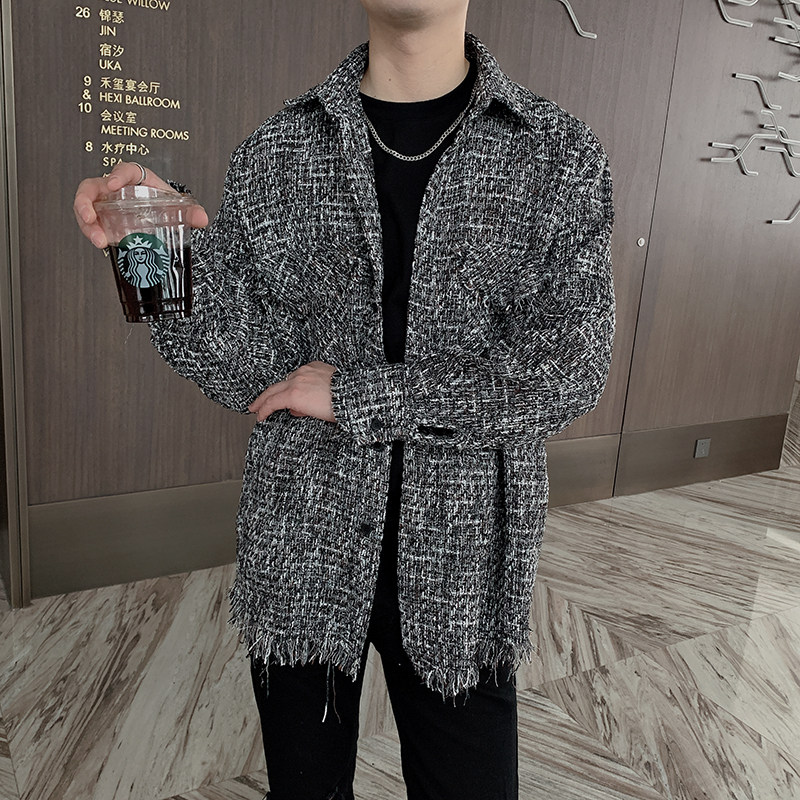韩版微松特制编织面料小香流苏毛边衬衫男外套上衣A369-CS188-P85,男装衬衫,电商B267