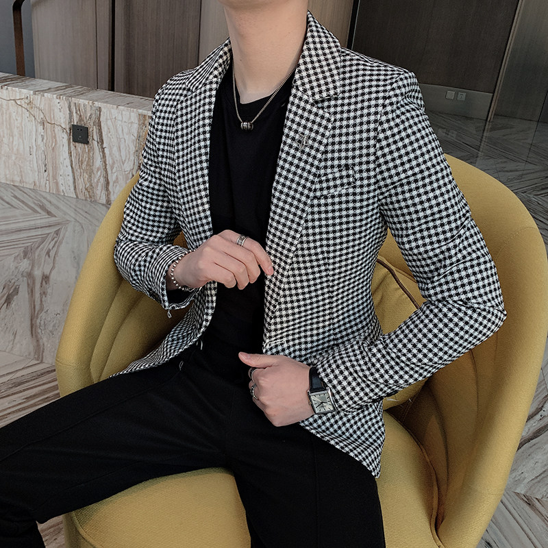 2021春季新款英伦男修身格子西装韩版格子西装潮A369-XZ018,男装西服,电商B267