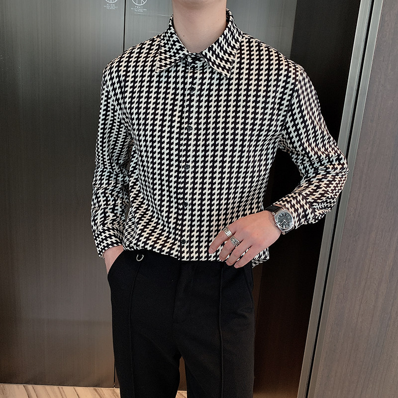 2021新款ins潮牌微松设计感条纹格子高级感衬衫男A369-CS267,男装衬衫,电商B267