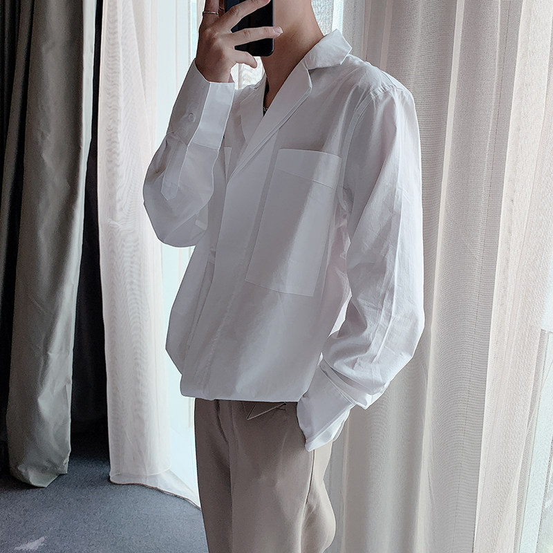 纯色百搭双层西装领衬衫男长袖微松网红棉感衬衣A369-CS2021,男装衬衫,电商B267