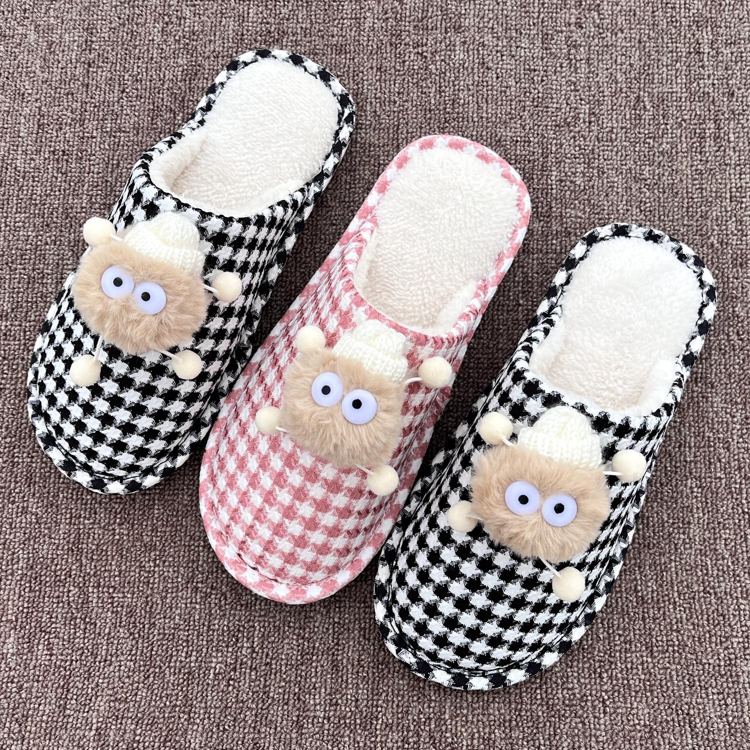 秋冬新款卡通防滑家用包头布艺棉拖鞋室内木地板居家软底拖鞋女