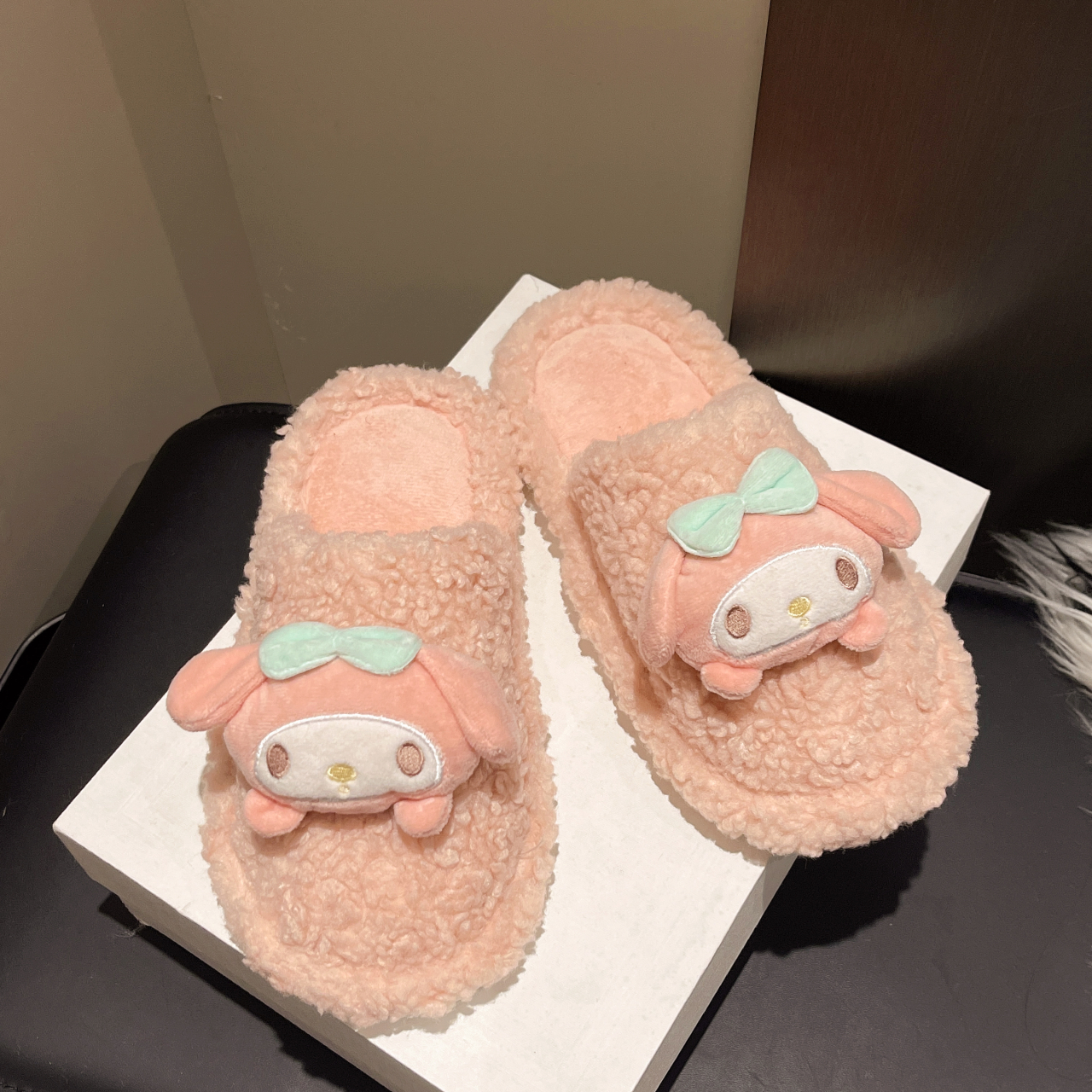 儿童棉拖鞋女童秋冬季室内居家鞋宝宝小女孩卡通可爱美乐蒂包头拖