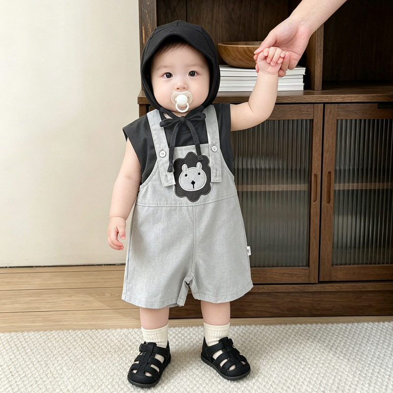 一周岁宝宝夏日背带裤套装婴幼儿儿童运动套装