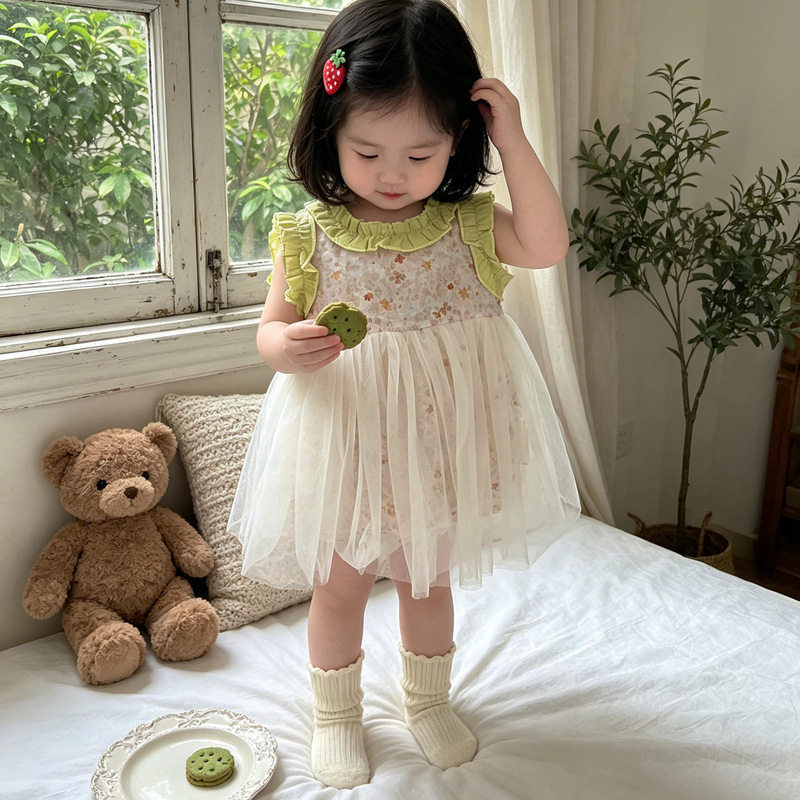 超好看夏季女童连衣裙宝宝夏天小清新公主裙婴幼儿网纱拼接背心裙