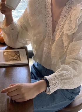 Fanny of Fun早春韩系洋气花边拼接打底蕾丝衫上衣女