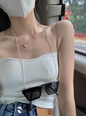 夏露肤纯欲风百搭打底美背短款配可拆卸胸垫细吊带背心女