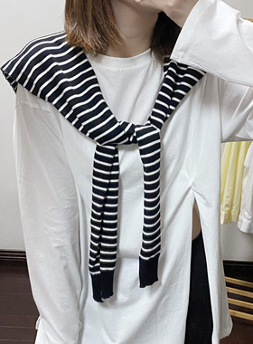 春韩版ins风复古简约通勤休闲百搭条纹针织保暖羊毛披肩女