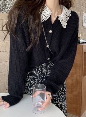 早春ins风娃娃领设计感可爱淑女个性百搭软糯学妹针织开衫