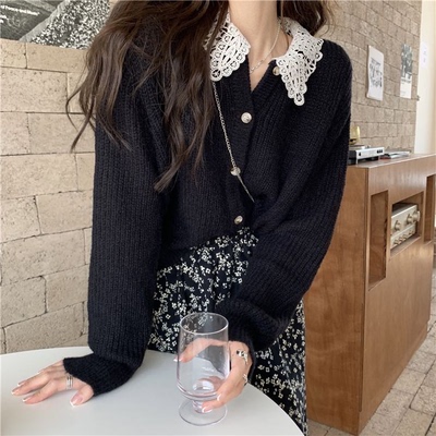 早春ins风娃娃领设计感可爱淑女个性百搭软糯学妹针织开衫