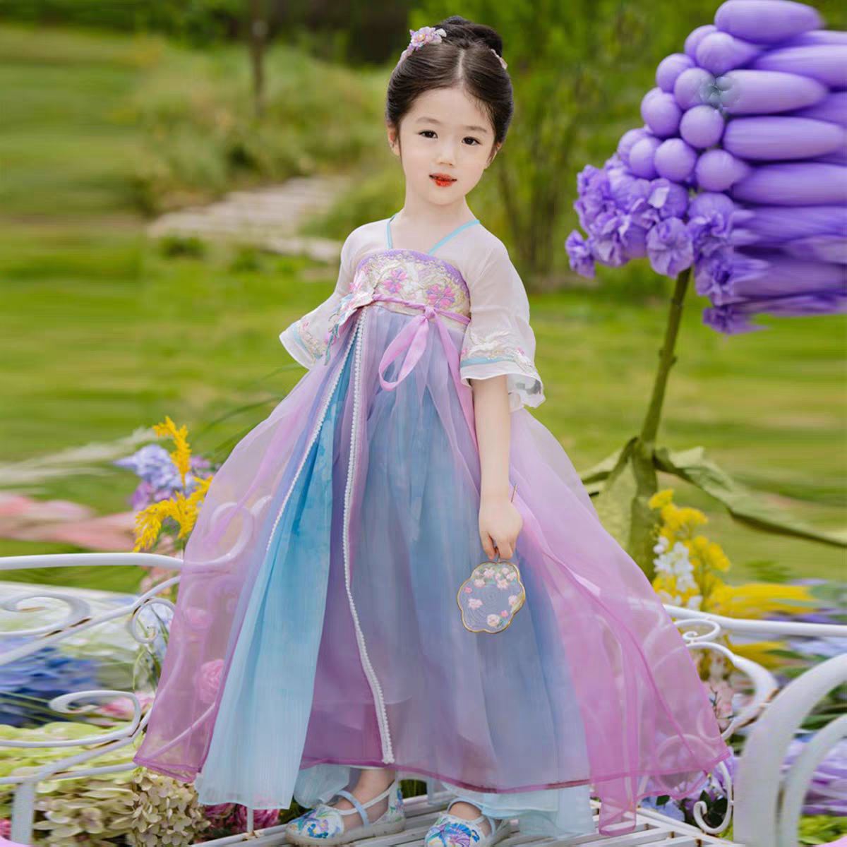 汉服女童2025新款夏款儿童高端超仙礼服裙女孩古风飘逸公主连衣裙