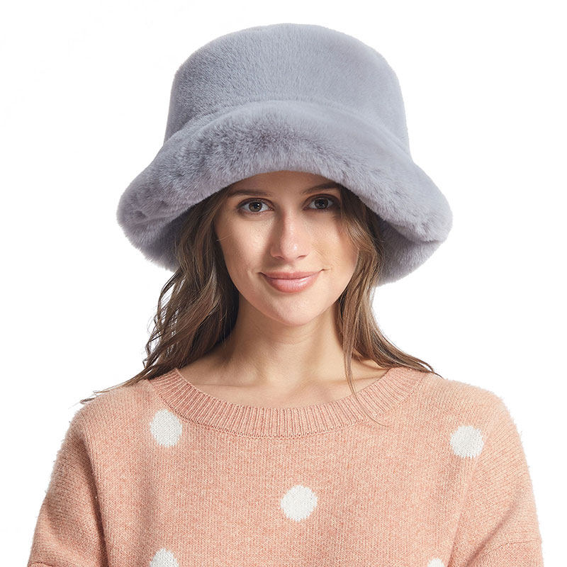 新款仿皮草獭兔毛女冬大帽檐简约渔夫帽保暖加厚时尚韩版洋气盆帽