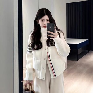 轻薄羽绒棉服女短款立领2024年秋冬新款拼接针织袖时尚保暖外套潮