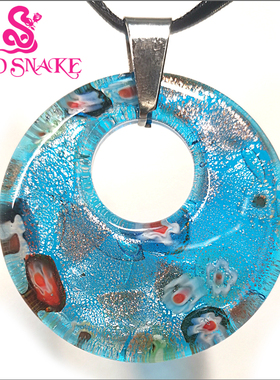 GlassMurano出口意大利幻彩 宝蓝色仙女散花饰品 琉璃项链吊坠 女