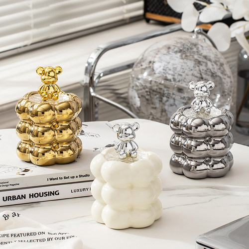 奶油风陶瓷牙签盒棉签收纳筒