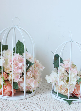 白色极简铁艺鸟笼装多肉花架花盆摆件婚庆装饰摆件小众庭院阳台