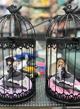黑色鸟笼装手办欧式田园铁艺鸟笼装饰品创意多肉花架花盆摆件