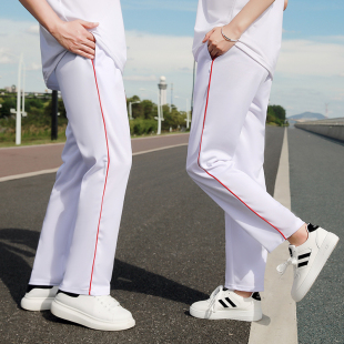 子男女胖学生红细条运动裤 广场舞白裤 春夏秋季 定制特体加肥加大码