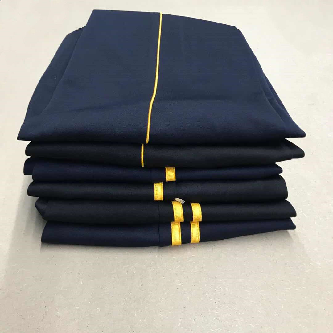 春夏秋季男女学生加肥加大定制特体肥胖生蓝色校服裤子两道杠黄条