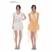 Ring白色 黄色印花微透雪纺小衫 飘带上衣 First 防走光蛋糕裙套装