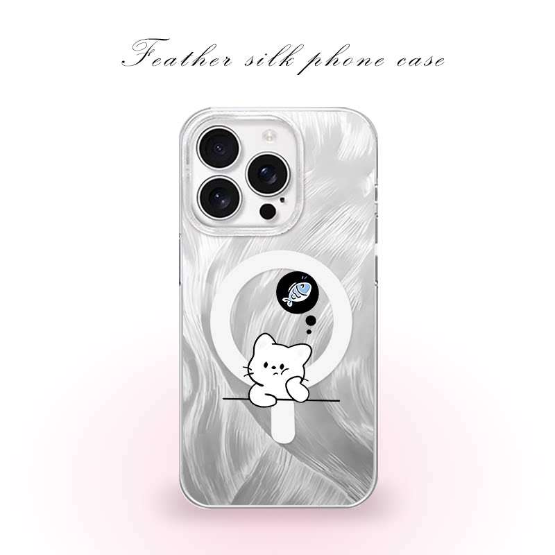 猫咪思念小鱼用于iPhone17pro/16promax手机壳华为mete80一加13磁吸vivoS30羽纱红米K80小米17OPPO