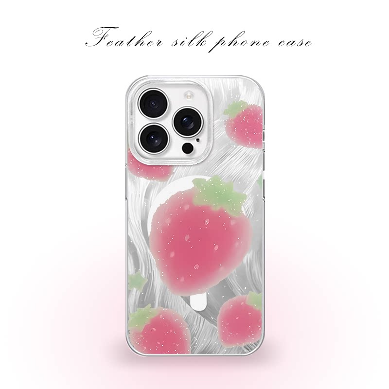 夏日水彩草莓用于iPhone17pro/16promax手机壳华为mete80一加13磁吸vivoS30羽纱红米K80小米17OPPO