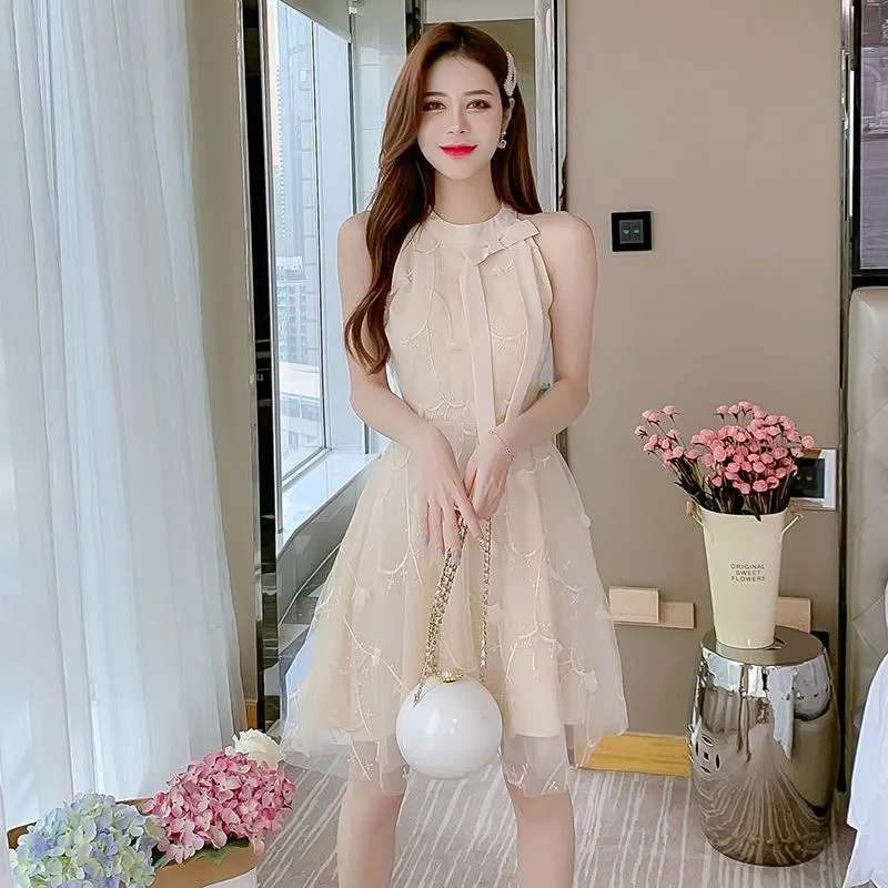 裙仙女超仙森系气质女装夏装新款网纱露肩连衣裙无袖2025年小个子