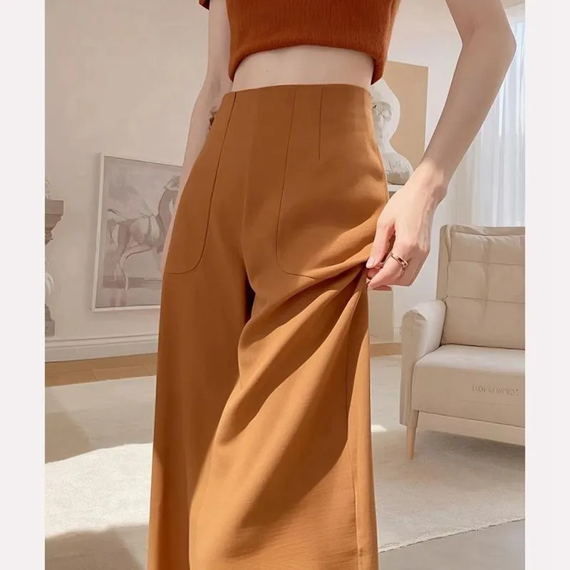 橘色高腰窄版阔腿裤垂感女夏季新款今年流行爆款裤子休闲直筒